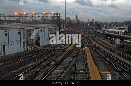 Overhead detail of Clapham Junction, railway station, Britains busiest railway station SW of London, England, GB Stock Photo