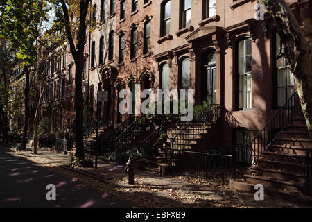 Brownstone townhouses in Brooklyn Heights historic district autumn Stock Photo