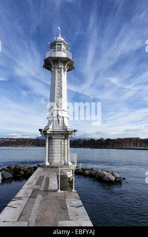 Vertical image of lighthouse on Lake Geneva, Switzerland, on nice autumn day Stock Photo