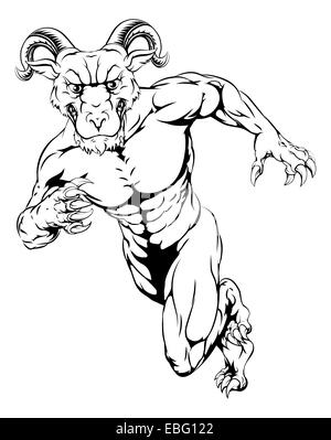 An illustration of a scary ram sports mascot running Stock Photo