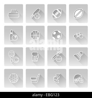 Sports icons set with icons for many sports including baseball, basketball, curling and many more Stock Photo