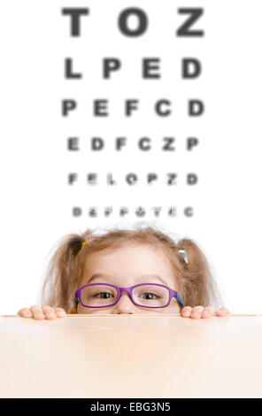 Funny girl in eyeglasses with eye chart Stock Photo