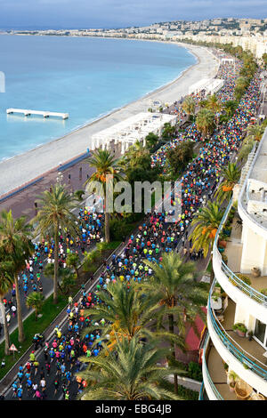 Start of the 2014 Nice marathon on the famed 'Promenade des Anglais'. Nice, Alpes-Maritimes, French Riviera, France. Stock Photo