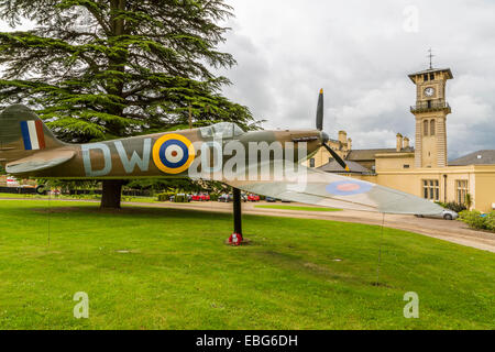 A Panoramic view of RAF Bentley Priory with the Spitfire of Squadron Leader Cyril 'Bam' Bamberger, Stanmore Middlesex London England UK Stock Photo