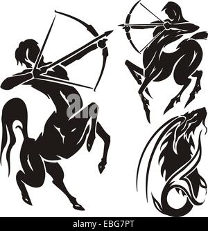 Zodiac Signs - sagittarius.  set. Stock Photo