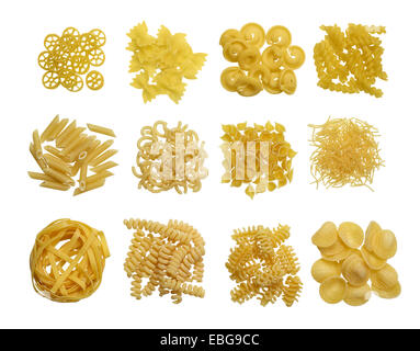 small piles with different pasta types in white back Stock Photo