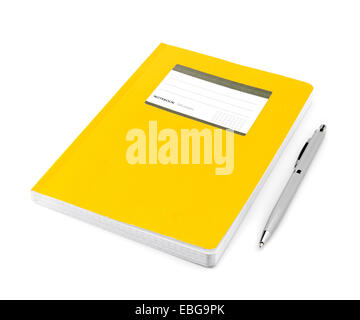 Notebook in a cage with a ballpoint pen on a white background isolated Stock Photo