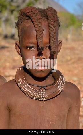 Himba girl, portrait, Okongwati, Kaokoland, Kunene, Namibia Stock Photo