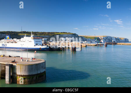 Dover,England-July 9,2013:White cliffs and Dover harbor along the coast of English channel Stock Photo