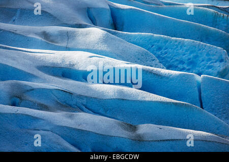 Grey Glacier, blue glacial ice with crevasses, Torres del Paine National Park, Chile Stock Photo