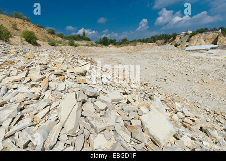 Plattenkalk limestone with inclusions, quarry area of Untere Haardt, Altmühltal, Solnhofen, Middle Franconia, Bavaria, Germany Stock Photo