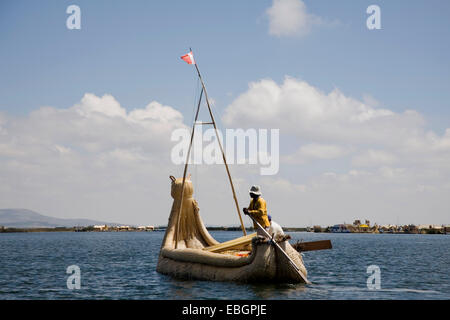 reed boat of Uros on Lake Titicaca, Peru, Titicaca, Puno Stock Photo