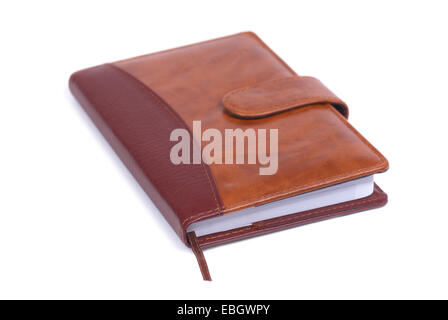 Brown leather notebook isolated on white background Stock Photo