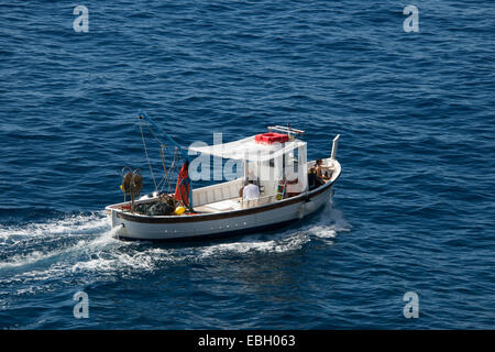 Fishing boat viewed from above Cinque Terre Liguria Italy Stock Photo