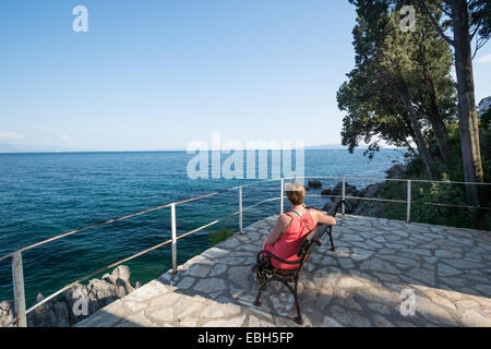 Ocean view  on the Adriatic Sea from coastline of Opatija, a tourist town in Croatia. Stock Photo