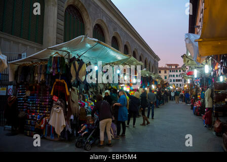 Market stalls around central market hall, San Lorenzo, Florence, Tuscany, Italy Stock Photo