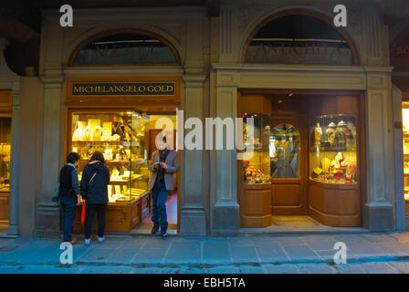 Goldsmith jewelry stores, Ponte Vecchio, old bridge, Florence, Tuscany, Italy Stock Photo