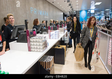 ENSCHEDE, NETHERLANDS - AUG 19, 2014: People are shopping in a new branch of warehouse Primark on the first day at the opening, Stock Photo