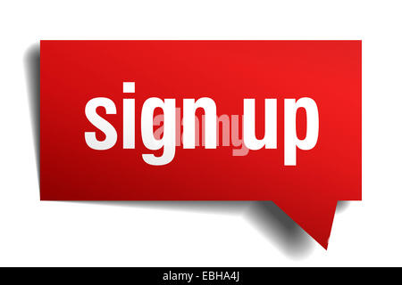 sign up red 3d realistic paper speech bubble Stock Photo