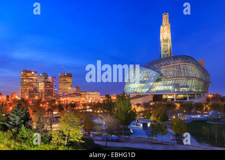 Canadian Museum for Human Rights at night, in downtown Winnipeg, Manitoba, Canada Stock Photo