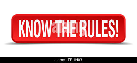 Know the rules red 3d square button isolated on white Stock Photo