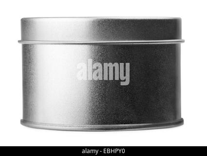 Round metal container on a white background Stock Photo