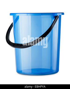 Empty blue bucket on a white background Stock Photo