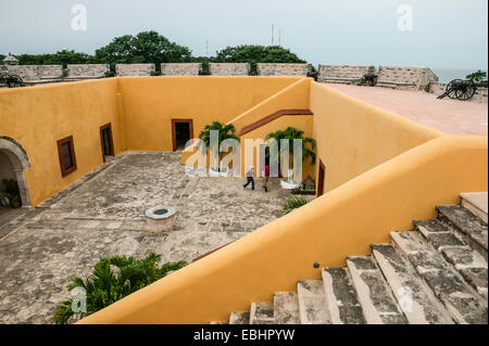 View of the interior of the Fort of San Miguel, Campeche, Mexico taken from the ramparts above the fort. Stock Photo