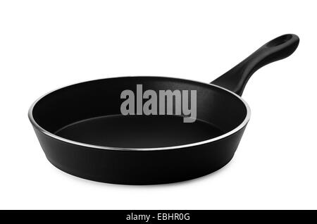 Black frying pan on a white background Stock Photo