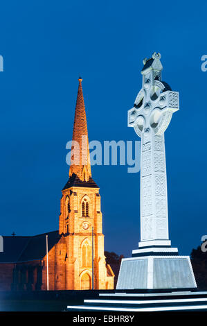 St Johns Church and Celtic Cross at Tynwald Hill, St Johns, Isle of Man Stock Photo