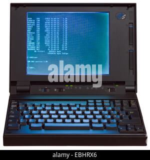 An IBM notebook from the early 1990s, showing IBM DOS (Disc Operation System) 5.0. Stock Photo