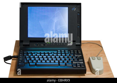 An IBM notebook from the early 1990s showing the screen saver. Stock Photo