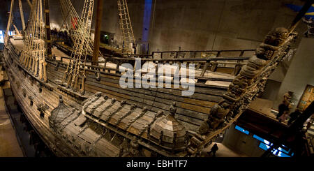 The Royal Swedish warship Vasa in its museum. It sank in 1628 and was found again in 1956. Stock Photo