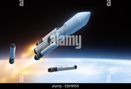 Rocket with fire in the Space Stock Photo