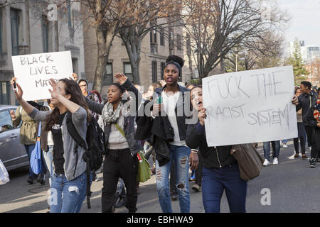 Boston, Massachusetts, USA. 1st Dec, 2014. Protesters march along Granby Street towards Commonwealth Ave during the hands up walk out protest on Monday, December 1, 2014. Credit:  Alena Kuzub/ZUMA Wire/ZUMAPRESS.com/Alamy Live News Stock Photo