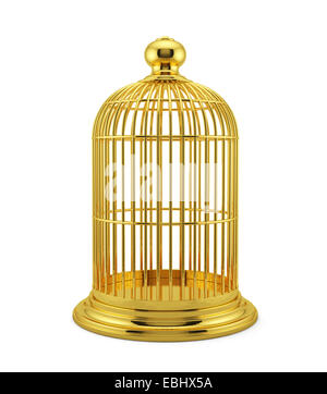 3d render of golden birdcage cage isolated on white background Stock Photo