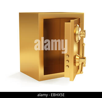 3d illustration of golden closed safe isolated on white background. Security concept Stock Photo