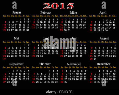 simple calendar for 2015 year on the black background Stock Photo