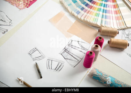 fashion designers, working in progress on tailor table Stock Photo