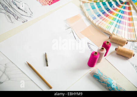 fashion designers, working in progress on tailor table Stock Photo