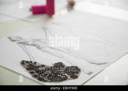 fashion designers, working in progress on tailor table Stock Photo