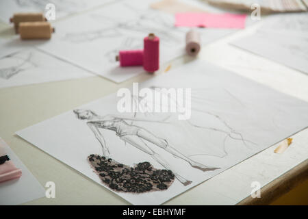 fashion designers, working in progress on tailor table Stock Photo