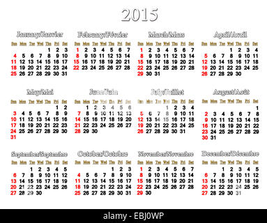 simple and accurate calendar for 2015 year on the white background Stock Photo