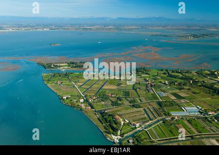 Aerial view of Sant'Erasmo island, Venice lagoon, Italy, Europe Stock Photo