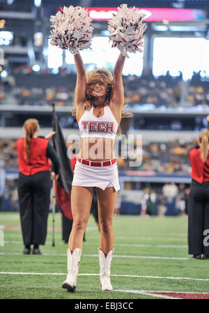 Texas Tech Cheerleaders in action during an NCAA football game between the Texas Tech Red Raiders and Baylor Bears Saturday November 29th, 2014, at AT&T Stadium in Arlington, Texas. Baylor wins 48-46. Stock Photo