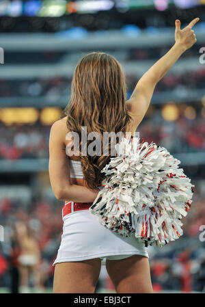 Texas Tech Cheerleaders in action during an NCAA football game between the Texas Tech Red Raiders and Baylor Bears Saturday November 29th, 2014, at AT&T Stadium in Arlington, Texas. Baylor wins 48-46. Stock Photo