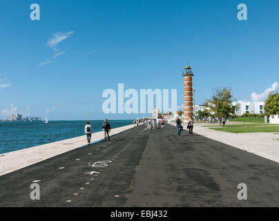 Bank of the Tagus (Tejo) river with the Belém tower in the background, Belém, Lisbon, Portugal Stock Photo