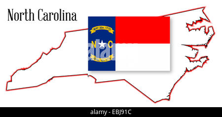 Outline map of the state of North Carolina with confederate flag over a ...