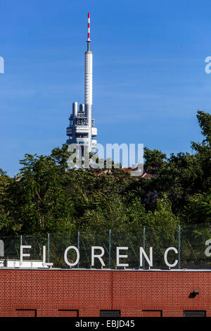 Zizkov Television Tower, View from Florenc bus station over the hill Vitkov Prague Czech Republic Stock Photo