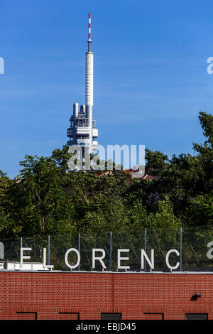 Zizkov Television Tower,View from Florenc bus station over the hill Vitkov Prague Czech Republic Stock Photo